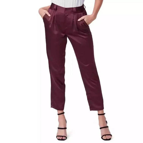 Paige Women's Maroon Kodie Crop Satin Trouser Pants - Picture 1 of 11